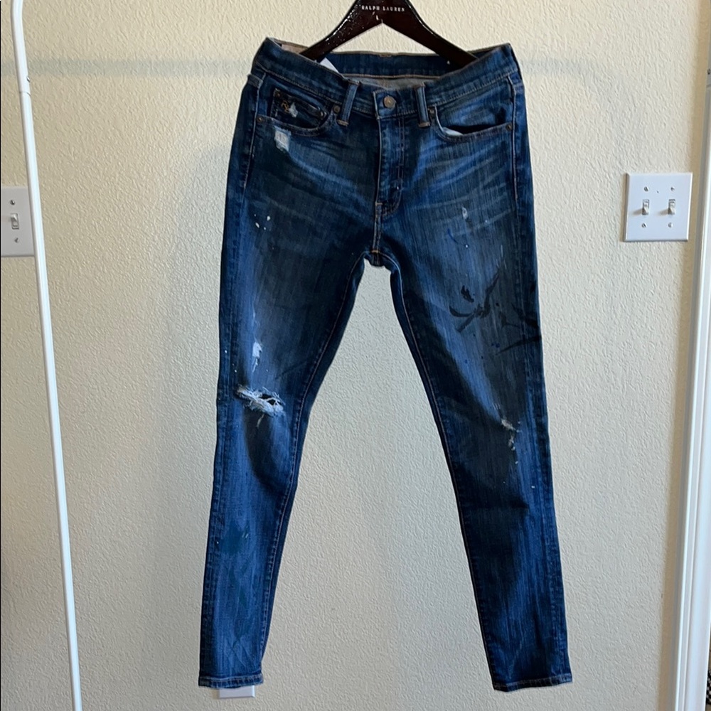 Ralph Lauren Blue Skinny Jeans with Modern Distressing